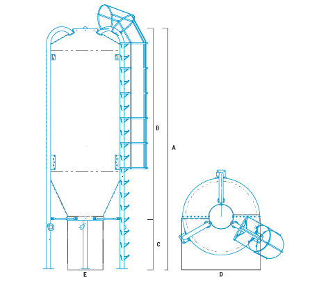 schema Silos VER per insilati con peso pec. 600, 1100 e 1500 KG/M3