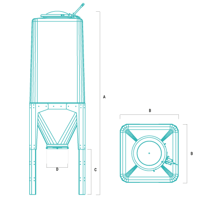 schema Feedbox per stoccaggio insilati (con peso spec. 700, 1300 e 1500  KG/M³)
