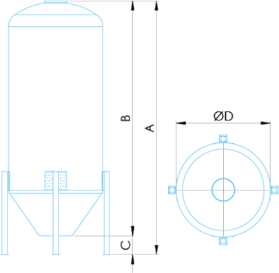 schema Modèle avec fond conique de 55°